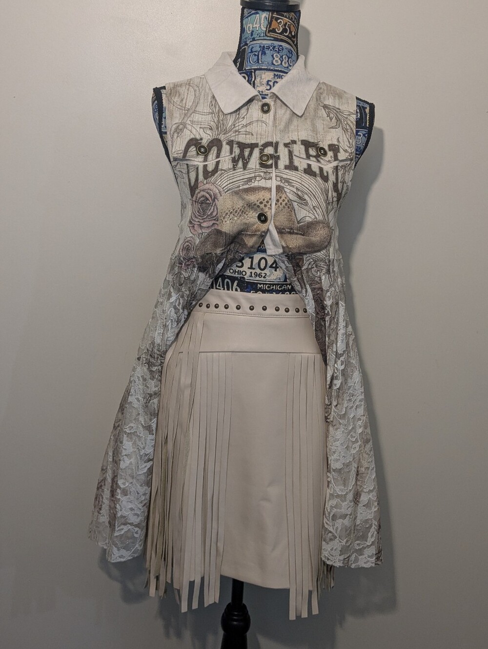 Origami Hi/Lo Suede Lace Cardigan Cowgirl Fancy Vest